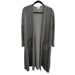 LuLaRoe Sarah Long Duster Cardigan Pockets Black White Polka Dot Size M